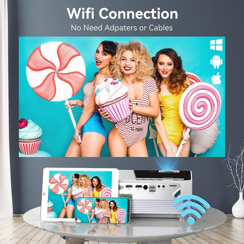 1080P Wifi Bluetooth MOOKA Upgraded 8500L HD Video Compatible with Ios Android/Pc/Tv Stick/Ps4 Audio Portable Projector Screen Speaker Connection