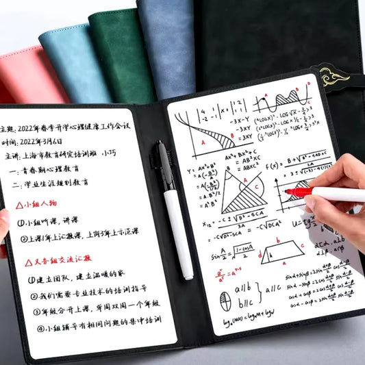 A5 Reusable Whiteboard Notebook Set with Whiteboard Pen Erasing Cloth Leather Memo Pad Weekly Planner Portable Stylish Office